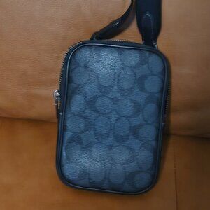 Coach Men’s Signature Canvas Phone Crossbody Mini Bag Black